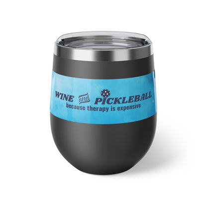 Wine & Pickleball Blue Watercolor Art Wine Tumbler