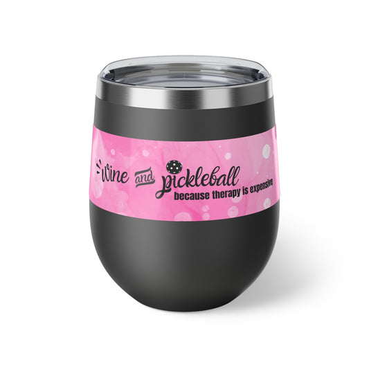 Wine & Pickleball Pink Watercolor Art Wine Tumbler