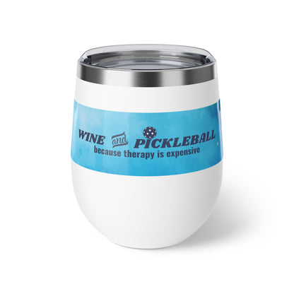 Wine & Pickleball Blue Watercolor Art Wine Tumbler