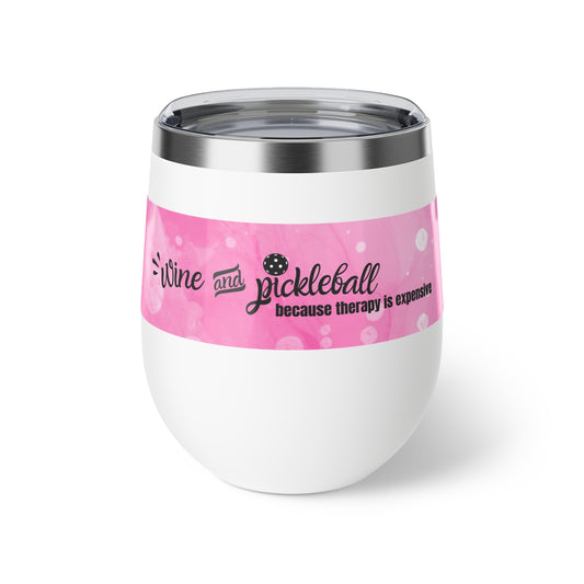 Wine & Pickleball Pink Watercolor Art Wine Tumbler